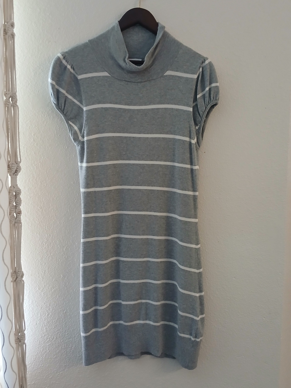 Striped Gray Turtleneck Knit Mini Dress